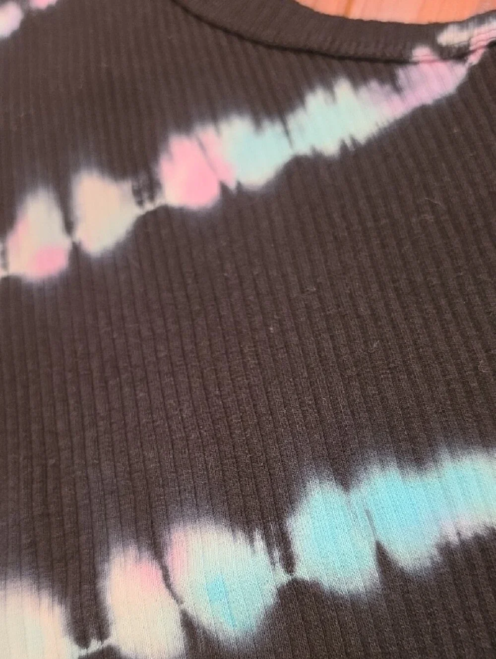 🆕 Justice Black Ribbed Tank with Pastel Tie-Dye Stripes